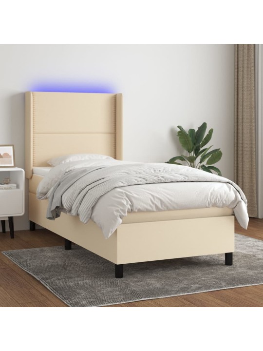 Box spring postel s matrací a LED krémová 100x200 cm textil