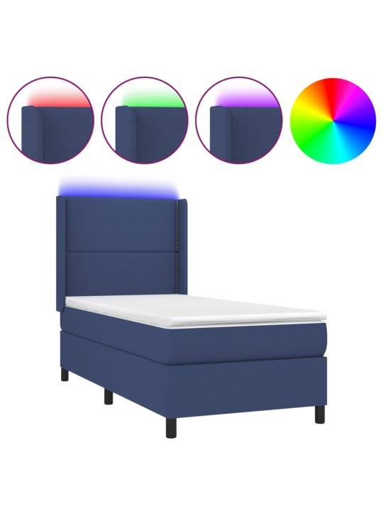 Box spring postel s matrací a LED modrá 100x200 cm textil