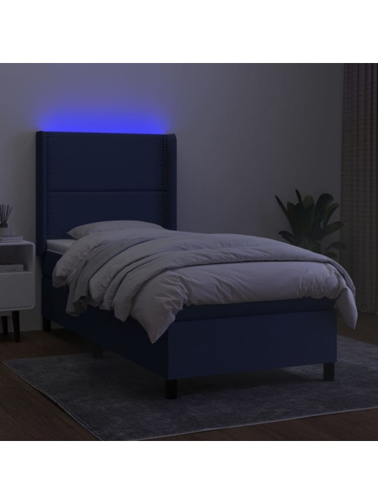 Box spring postel s matrací a LED modrá 100x200 cm textil