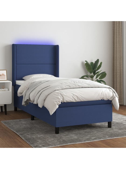 Box spring postel s matrací a LED modrá 100x200 cm textil