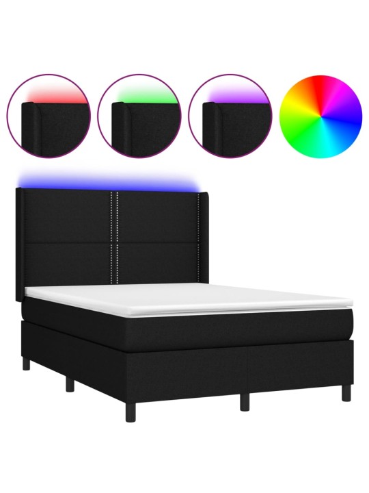 Box spring postel s matrací a LED černá 140x190 cm textil