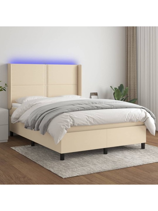 Box spring postel s matrací a LED krémová 140x190 cm textil