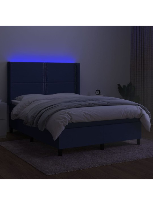 Box spring postel s matrací a LED modrá 140x190 cm textil
