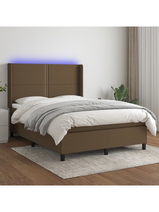 Box spring postel s matrací a LED tmavě hnědá 140x200 cm textil
