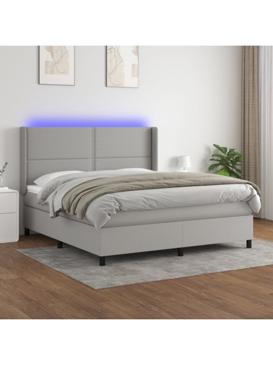 Box spring postel s matrací a LED světle šedá 160x200 cm textil