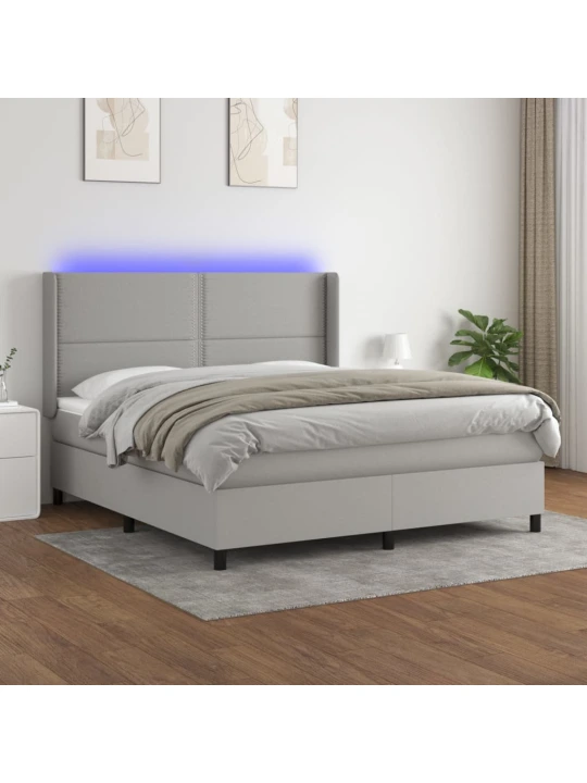 Box spring postel s matrací a LED světle šedá 160x200 cm textil