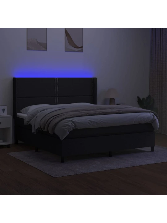 Box spring postel s matrací a LED černá 160x200 cm textil
