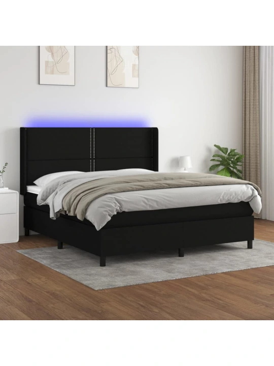 Box spring postel s matrací a LED černá 160x200 cm textil
