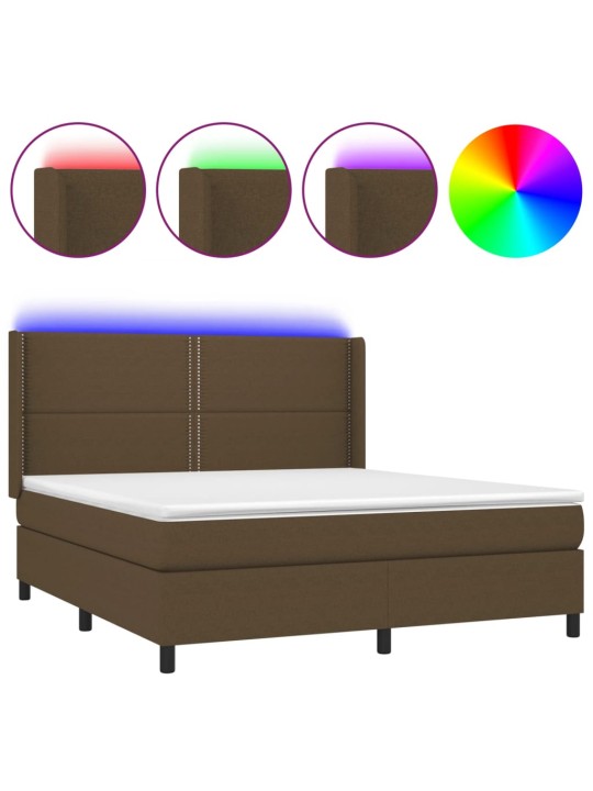 Box spring postel s matrací a led tmavě hnědá 160x200 cm textil