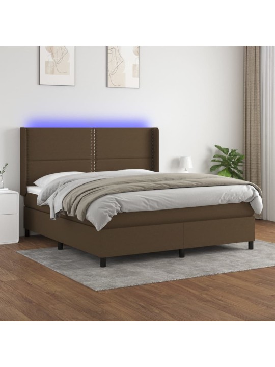 Box spring postel s matrací a led tmavě hnědá 160x200 cm textil