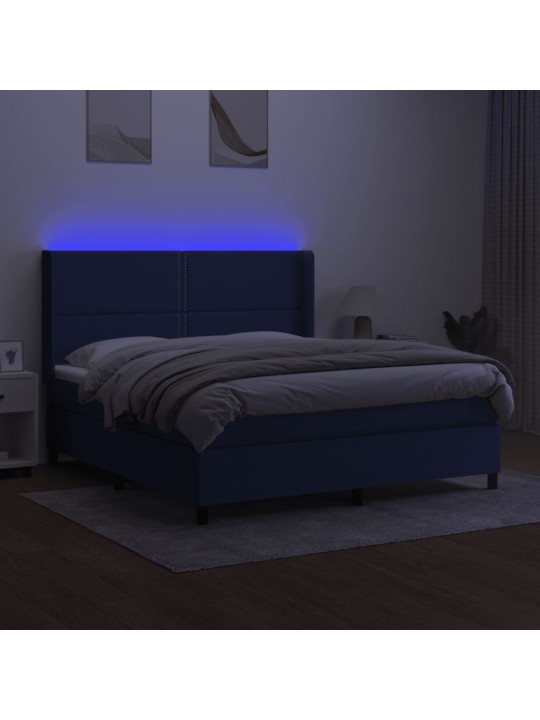 Box spring postel s matrací a led modrá 160x200 cm textil