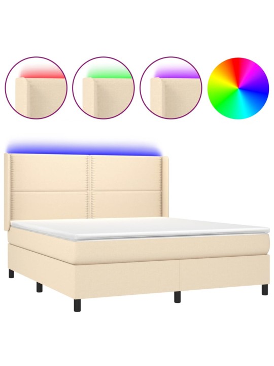Box spring postel s matrací a LED krémová 180x200 cm textil