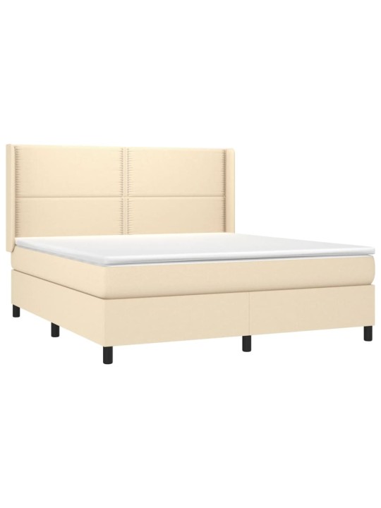 Box spring postel s matrací a LED krémová 180x200 cm textil