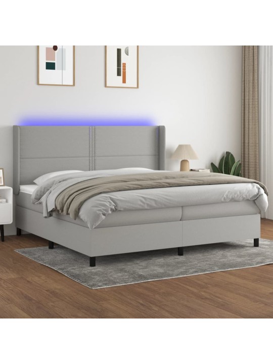 Box spring postel s matrací a LED světle šedá 200x200 cm textil
