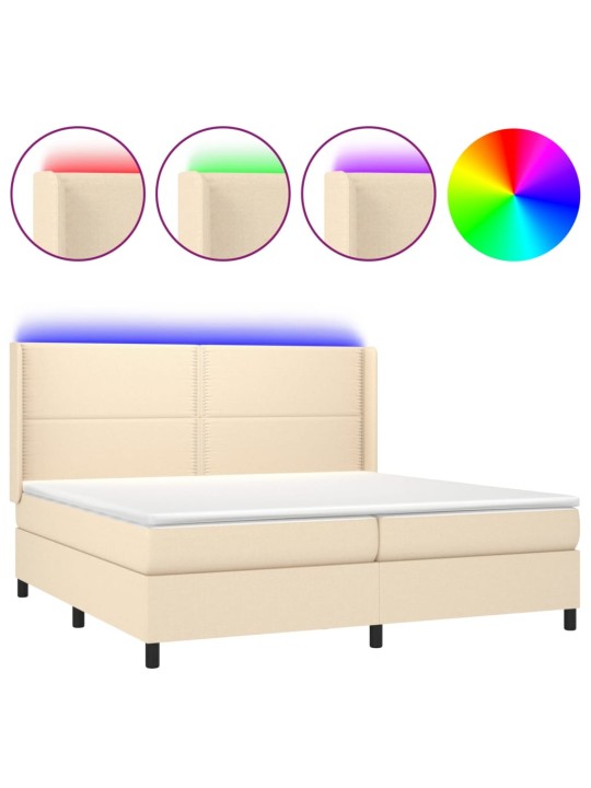 Box spring postel s matrací a LED krémová 200x200 cm textil
