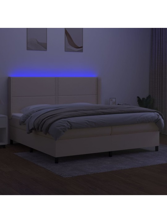 Box spring postel s matrací a LED krémová 200x200 cm textil