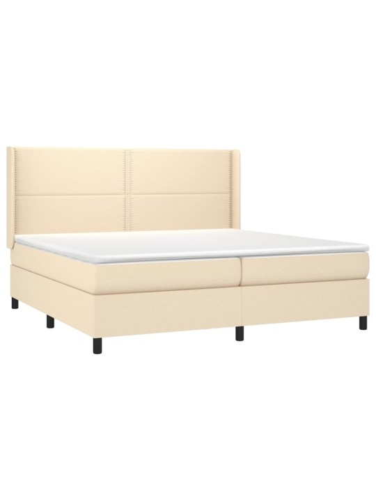 Box spring postel s matrací a LED krémová 200x200 cm textil