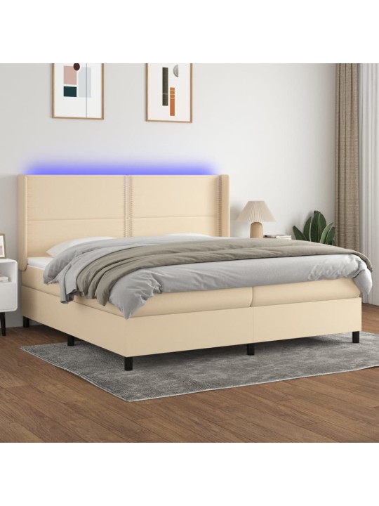Box spring postel s matrací a LED krémová 200x200 cm textil