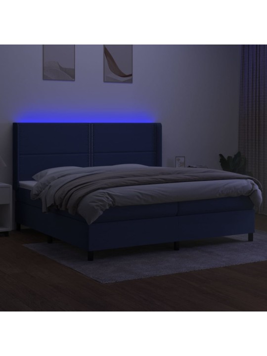 Box spring postel s matrací a led modrá 200x200 cm textil