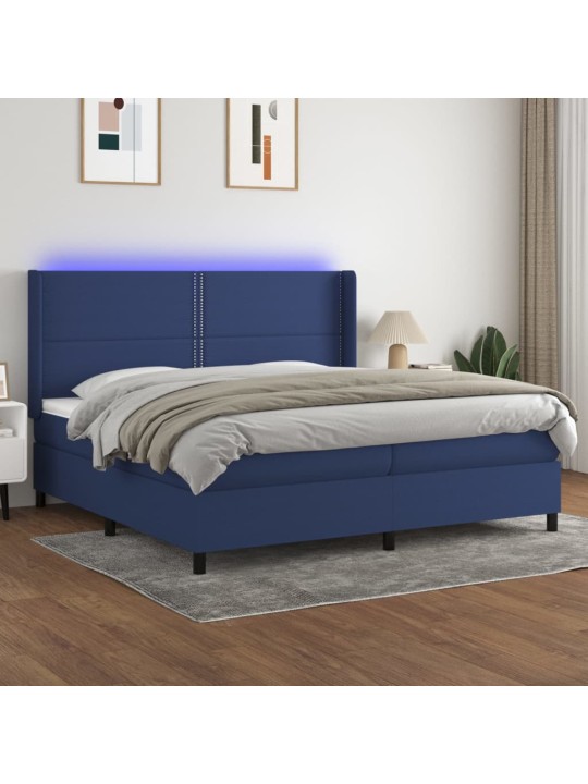 Box spring postel s matrací a led modrá 200x200 cm textil