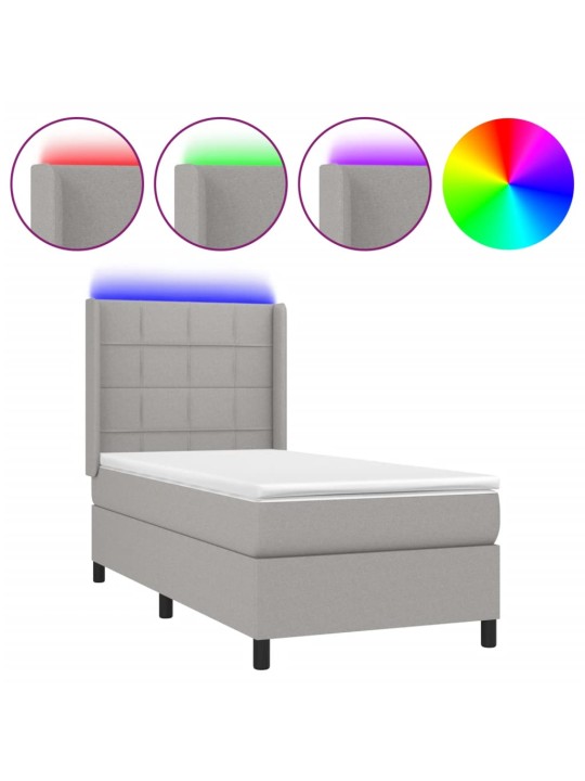 Box spring postel s matrací a LED světle šedá 90x190 cm textil