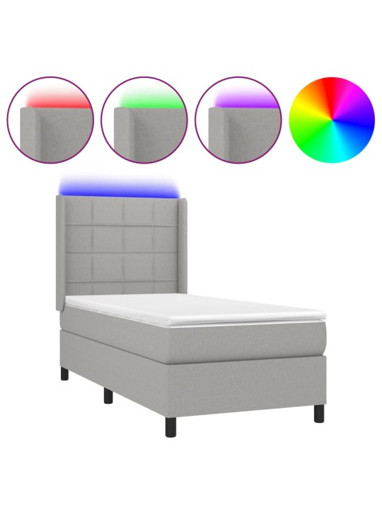 Box spring postel s matrací a LED světle šedá 100x200 cm textil
