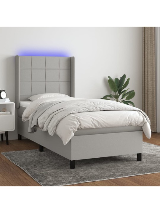 Box spring postel s matrací a LED světle šedá 100x200 cm textil