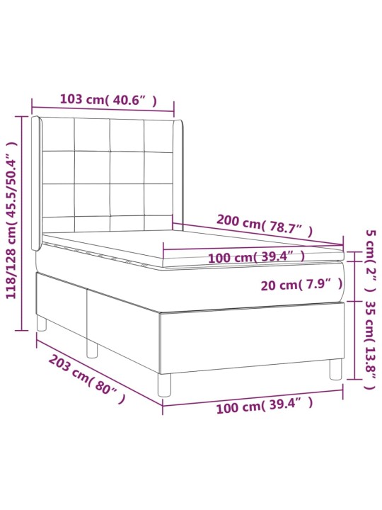 Box spring postel s matrací a LED černá 100x200 cm textil