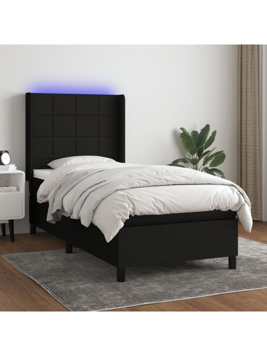 Box spring postel s matrací a LED černá 100x200 cm textil
