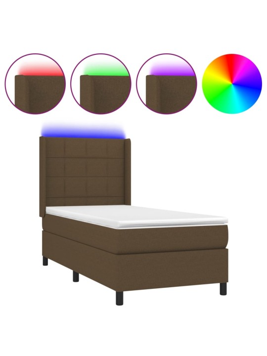 Box spring postel s matrací a led tmavě hnědá 100x200 cm textil