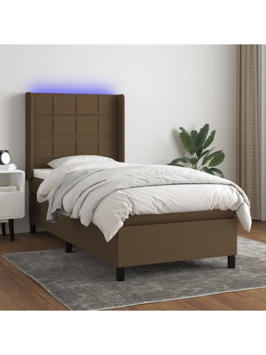 Box spring postel s matrací a led tmavě hnědá 100x200 cm textil