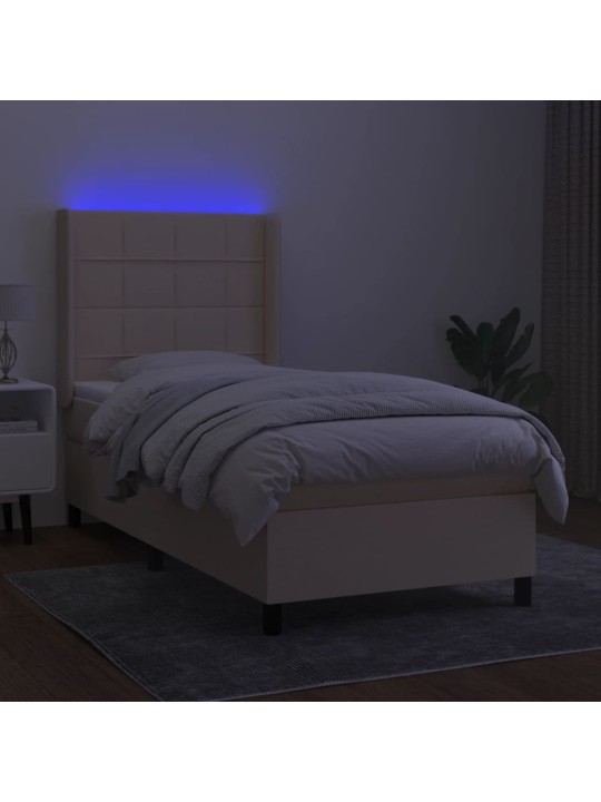 Box spring postel s matrací a LED krémová 100x200 cm textil