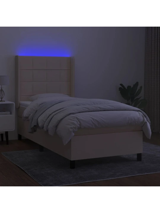 Box spring postel s matrací a LED krémová 100x200 cm textil