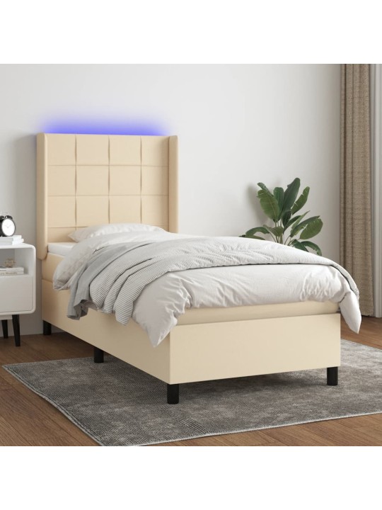 Box spring postel s matrací a LED krémová 100x200 cm textil