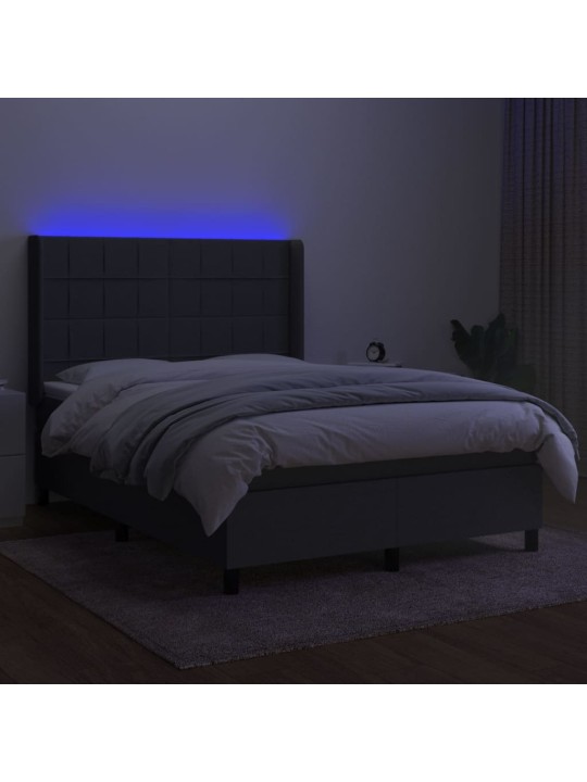 Box spring postel s matrací a LED tmavě šedá 140x190 cm textil
