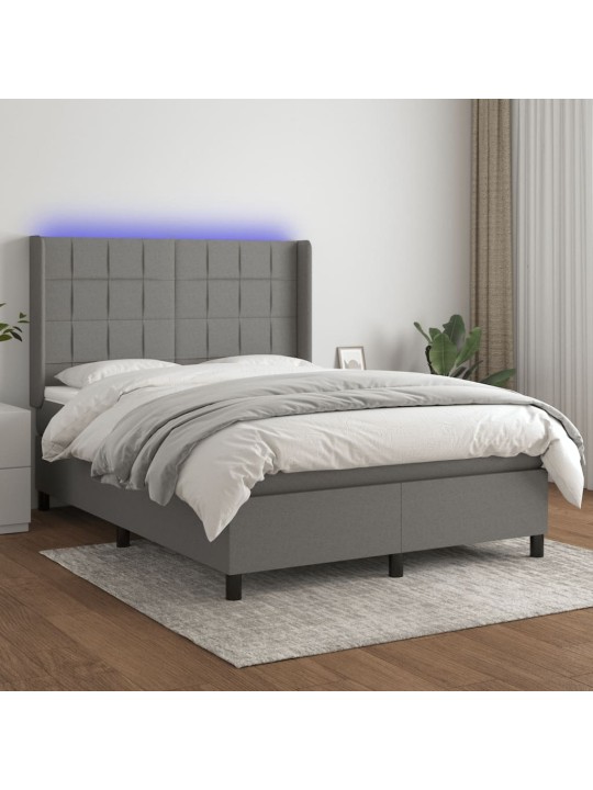 Box spring postel s matrací a LED tmavě šedá 140x190 cm textil