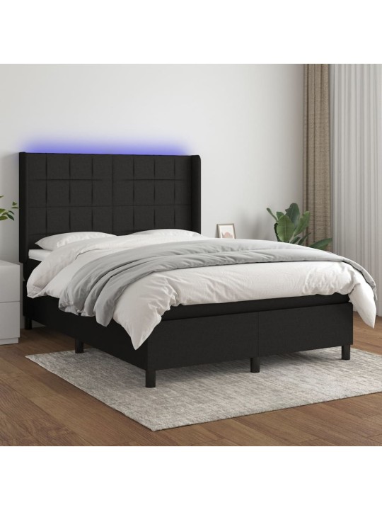Box spring postel s matrací a LED černá 140x190 cm textil