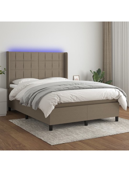 Box spring postel s matrací a led taupe 140x190 cm textil