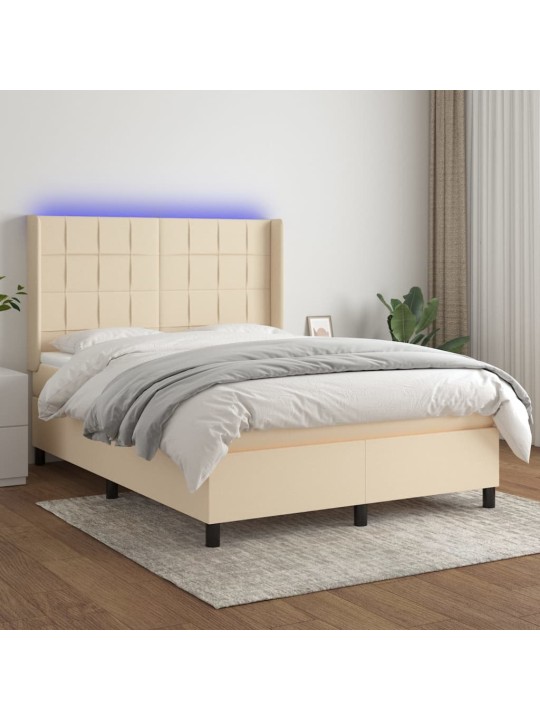 Box spring postel s matrací a led krémová 140x190 cm textil