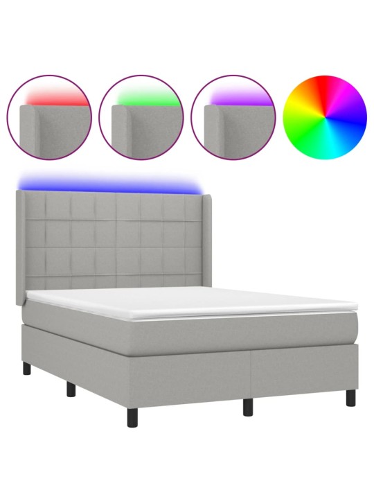 Box spring postel s matrací a LED světle šedá 140x200 cm textil