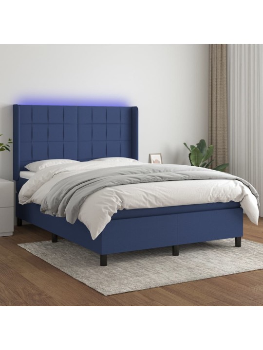 Box spring postel s matrací a LED modrá 140x200 cm textil