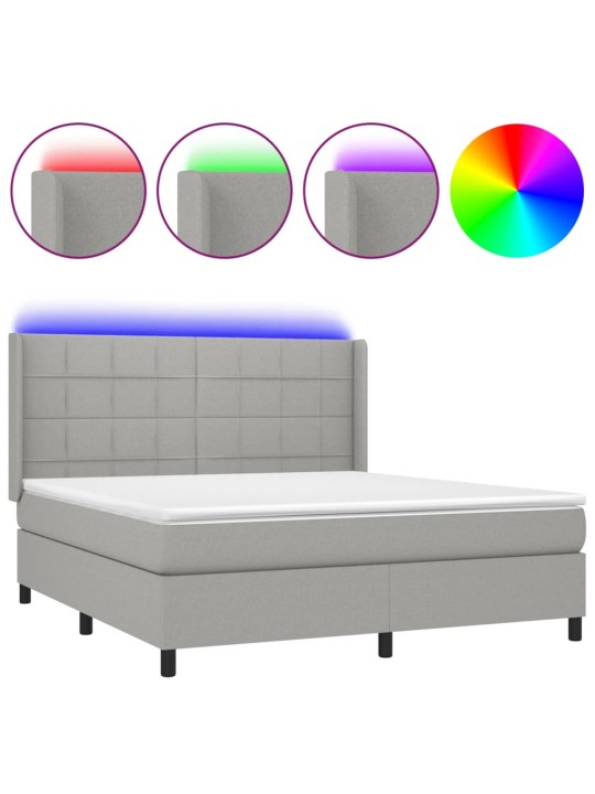 Box spring postel s matrací a LED světle šedá 160x200 cm textil