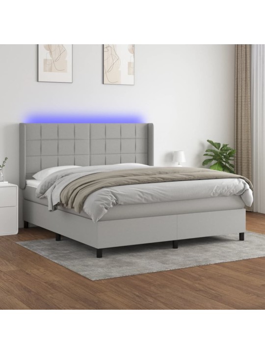 Box spring postel s matrací a LED světle šedá 160x200 cm textil