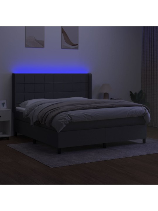 Box spring postel s matrací a LED tmavě šedá 160x200 cm textil