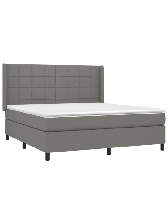 Box spring postel s matrací a LED tmavě šedá 160x200 cm textil