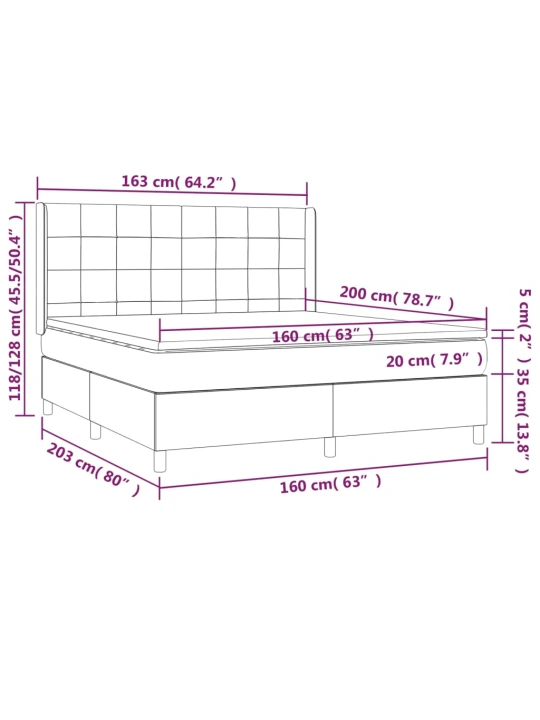 Box spring postel s matrací a LED tmavě šedá 160x200 cm textil