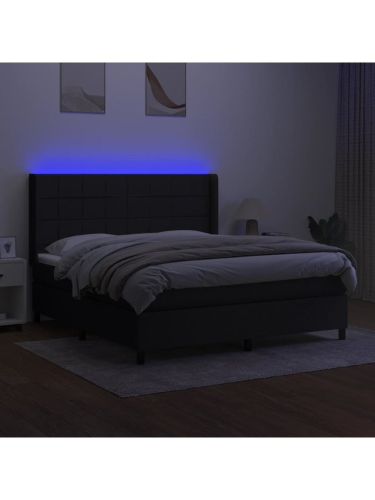 Box spring postel s matrací a LED černá 160x200 cm textil
