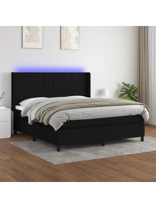 Box spring postel s matrací a LED černá 160x200 cm textil