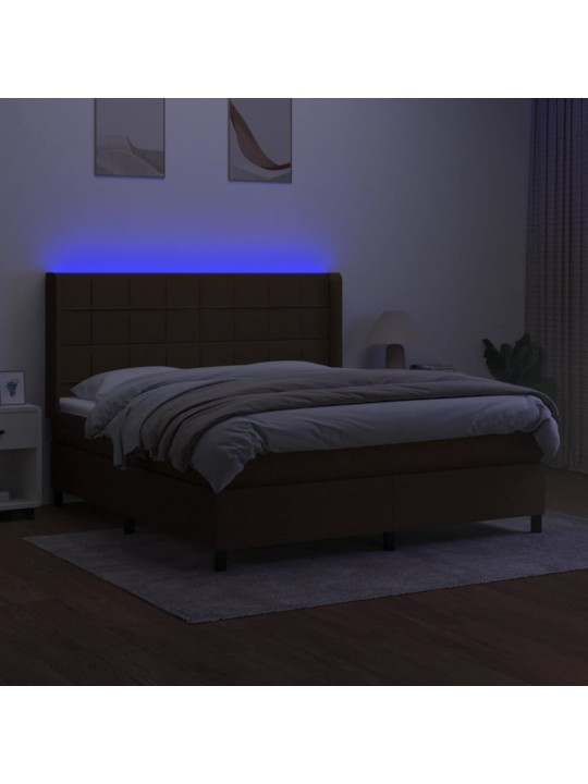 Box spring postel s matrací a led tmavě hnědá 160x200 cm textil