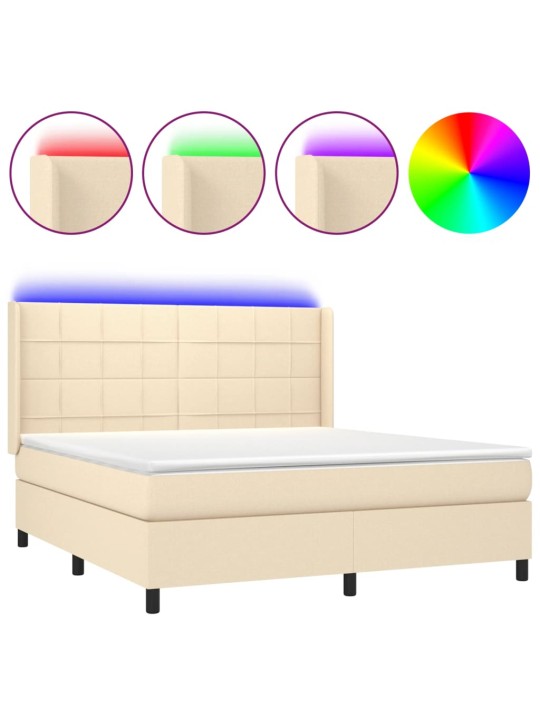 Box spring postel s matrací a led krémová 160x200 cm textil